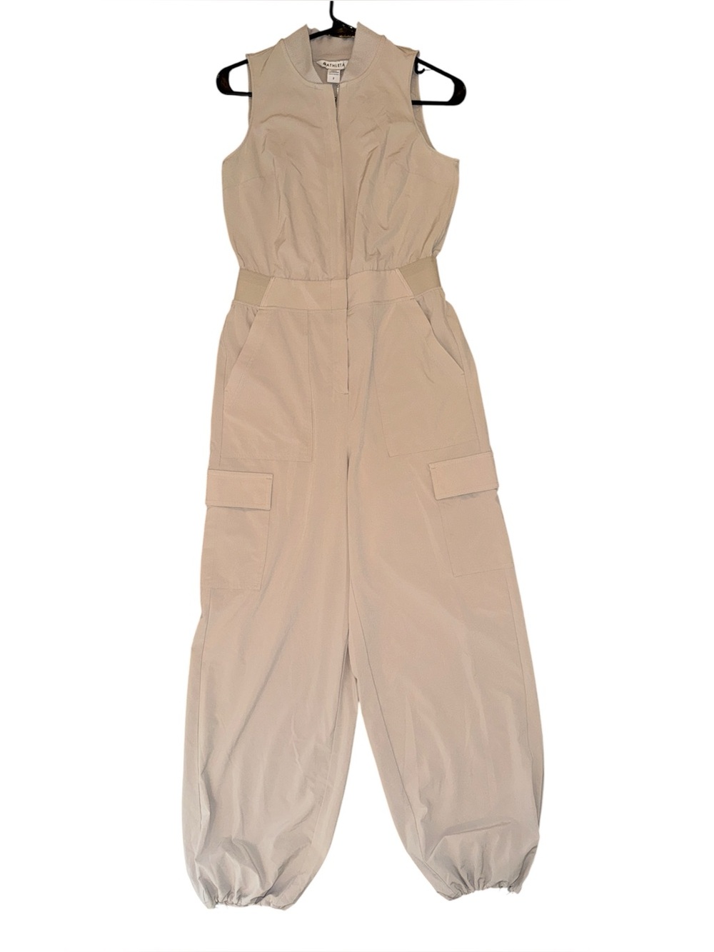 Athleta Brooklyn Utility Jumpsuit Taupe Sleeveless Cargo Travel Size 2
